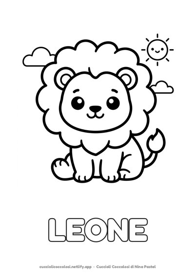 Il leone da colorare per bambini con la parola LEONE