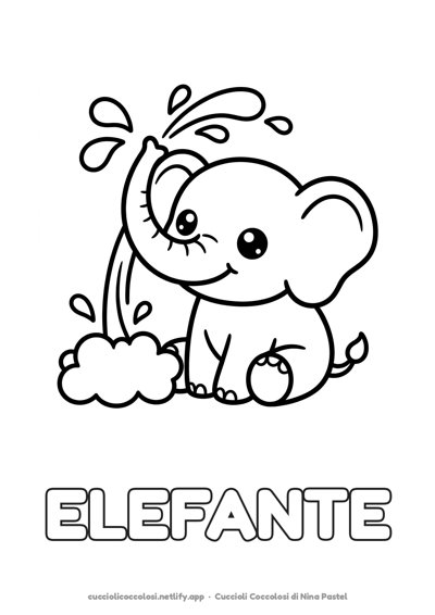 L'elefante da colorare per bambini con la parola ELEFANTE