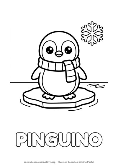 Il pinguino da colorare per bambini con la parola PINGUINO