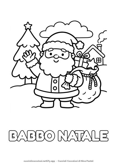Babbo Natale da colorare per bambini con la parola BABBO NATALE