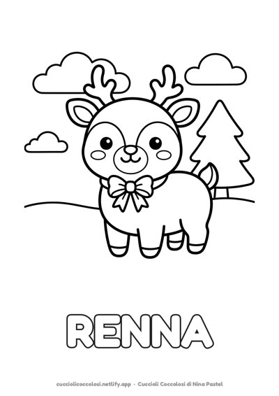 La renna da colorare per bambini con la parola RENNA