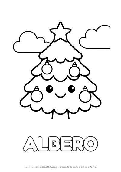 L'albero di Natale da colorare per bambini con la parola ALBERO