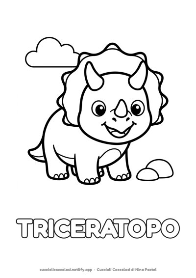 Il triceratopo da colorare per bambini con la parola TRICERATOPO