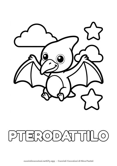 Lo pterodattilo da colorare per bambini con la parola PTERODATTILO