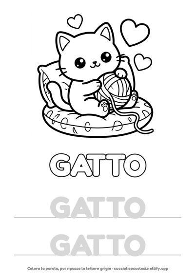 Scheda di pregrafismo: gatto da colorare e parola GATTO da ripassare
